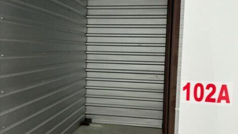 An opened storage unit at Rethink Self Storage in Hamshire, TX.