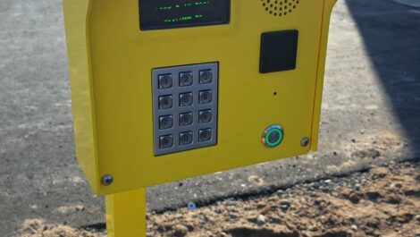 View of storage facility gate code reader.