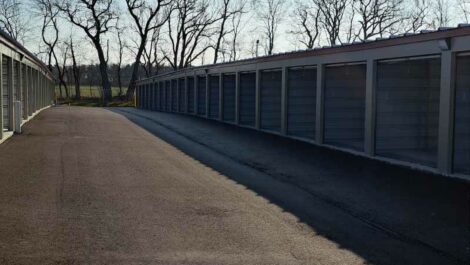 Exterior of outdoor self-storage units.