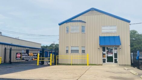 Jackson Self Storage building with secuirty gate on left side of building.