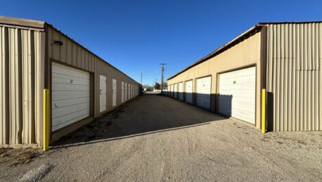 Drive-up storage units at Presto Storage in Odessa, Texas.