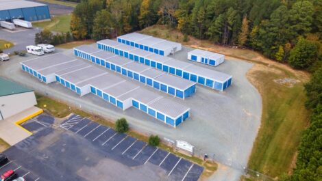 Aerial view of Siler City Self Storage - E Eleventh in Siler City, NC.