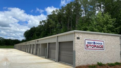 Exterior of outdoor storage units at Best Choice Storage facility.