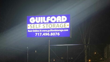 View of sign at Guilford Self Storage facility.