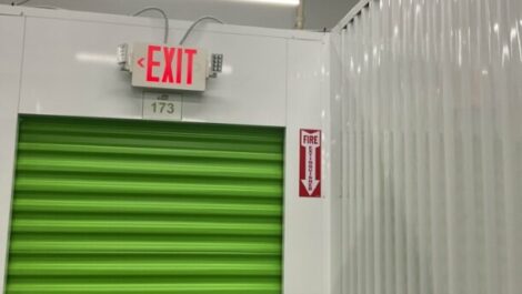 View of exit sign at iStore Washington storage facility.