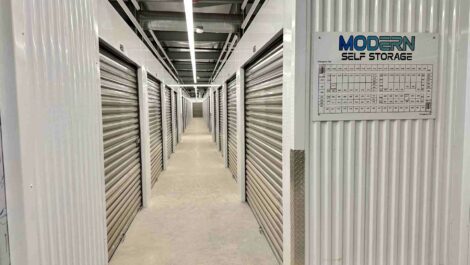 View of interior storage units at Modern Self Storage.