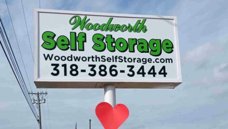 Sky view of signage at Woodworth Self Storage.