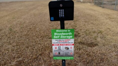 View of Woodworth Self Storage security gate keypad.