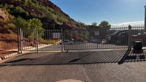 Storage facility gated entrance.