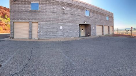 Exterior view of storage facility with a security camera.