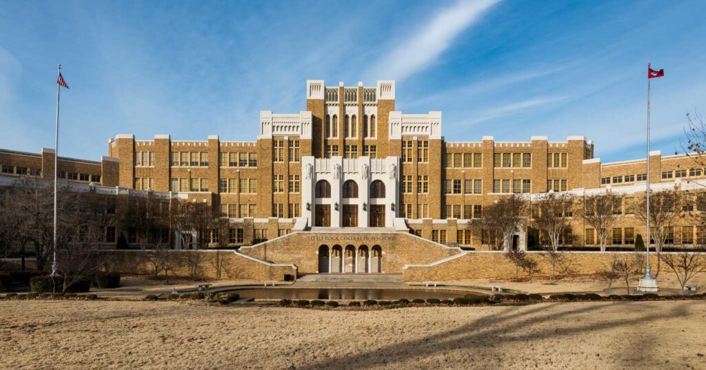 A view of Little Rock Central High School from afar.