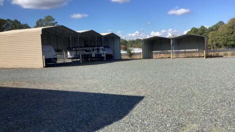 Covered RV parking at Storage on Board facility.